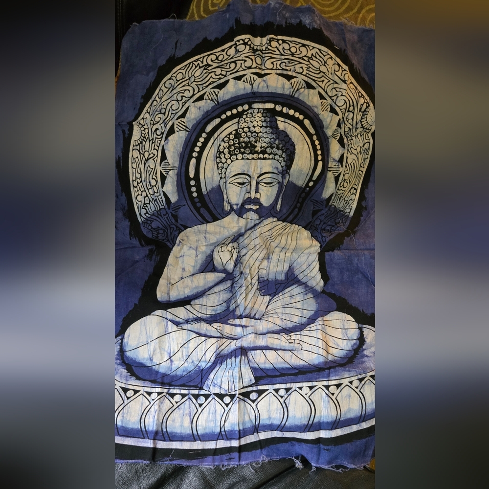 Buddha blue batik cloth banner 22"x32" - Picture 2 of 6